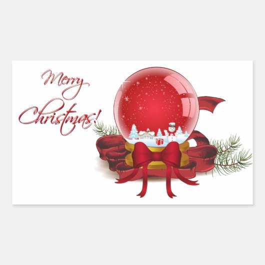 Wereldbol kerstsneeuw rechthoekige sticker (Voorkant)