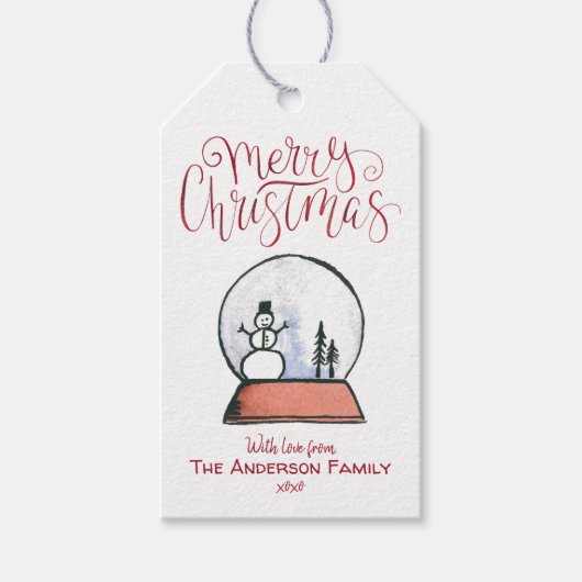 Wereldbol kerstsneeuw {RED} Cadeaulabel (Voorkant)