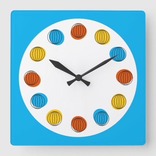 Wereldbol klok blauw vierkant (Voorkant)