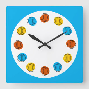 Wereldbol klok blauw vierkant