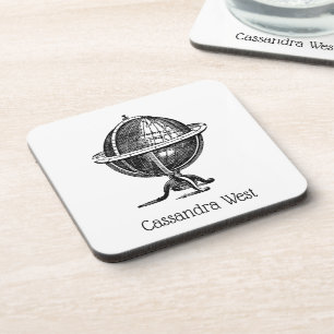 Wereldbol-lithograaftekening van de Wereld Bier Onderzetter