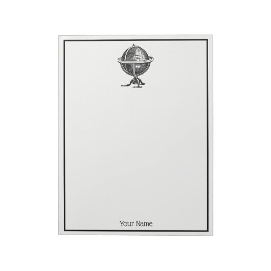 Wereldbol-lithograaftekening van de Wereld Notitieblok (Linkerzijde)