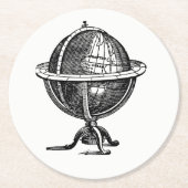  Wereldbol-lithograaftekening van de Wereld Ronde Kartonnen Onderzetter (Voorkant)