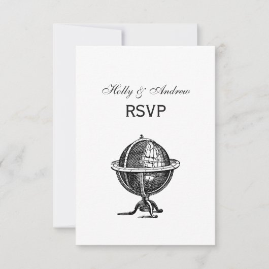  Wereldbol-lithograaftekening van de Wereld RSVP Kaartje (Voorkant)