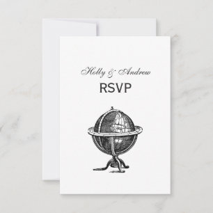 Wereldbol-lithograaftekening van de Wereld RSVP Kaartje