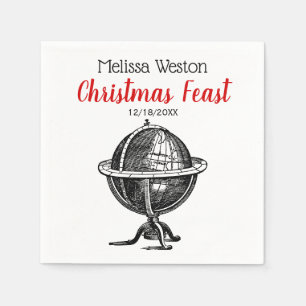 Wereldbol-lithograaftekening van de Wereld Servetten