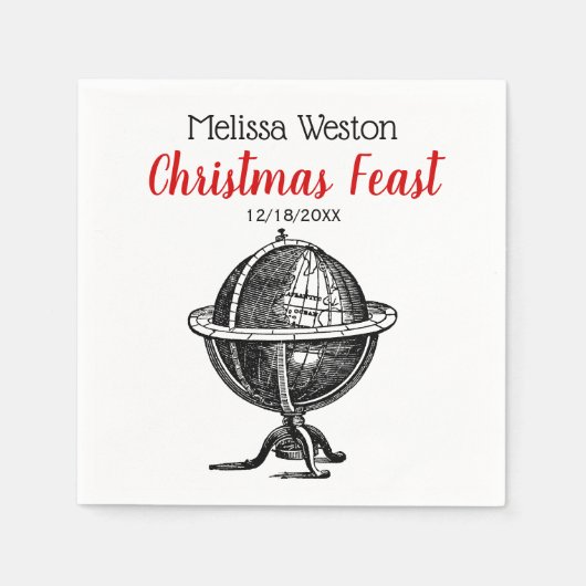 Wereldbol-lithograaftekening van de Wereld Servetten (Voorkant)