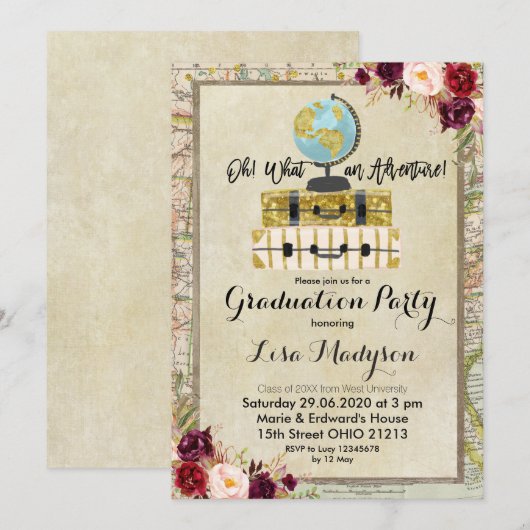 WERELDBOL Marsala Adventure Graduation Party Uitno Kaart (Voorkant / Achterkant)