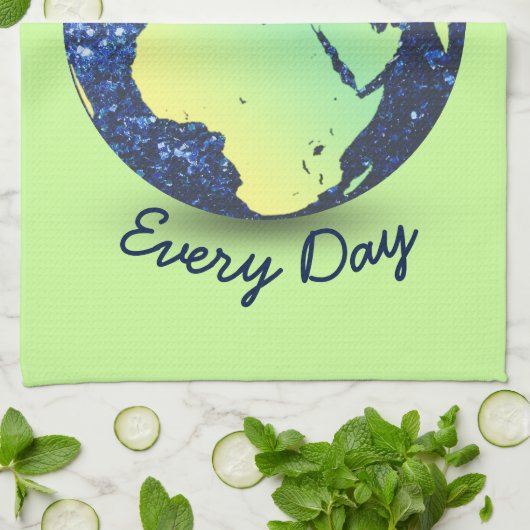 Wereldbol met blauwe vonken op Aarde personalisere Theedoek (Gevouwen)