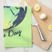 Wereldbol met blauwe vonken op Aarde personalisere Theedoek (Quarter Fold)