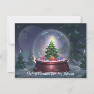 Wereldbol met kerstboomsneeuw briefkaart
