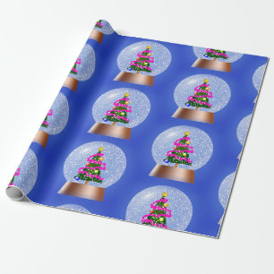 Wereldbol met kerstboomsneeuw cadeaupapier