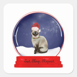 Wereldbol met kerstkat-sneeuw vierkante sticker
