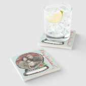 Wereldbol met kerstsneeuw Foto Stenen Onderzetter (Zijkant)