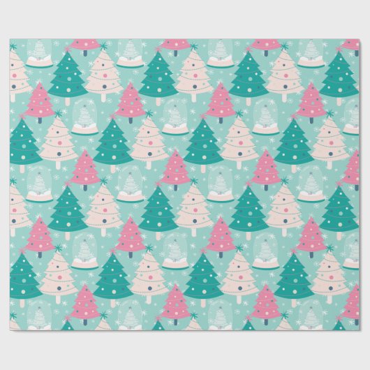 Wereldbol met roze en groene kerstsneeuw cadeaupapier (Vlak)