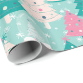 Wereldbol met roze en groene kerstsneeuw cadeaupapier (Rol Hoek)