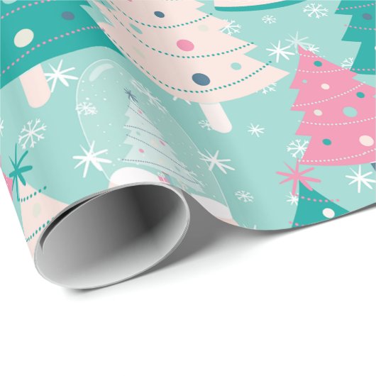 Wereldbol met roze en groene kerstsneeuw cadeaupapier (Rol Hoek)