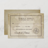 Wereldbol nautisch kompas bruiloft RSVP Kaarten (Voorkant / Achterkant)