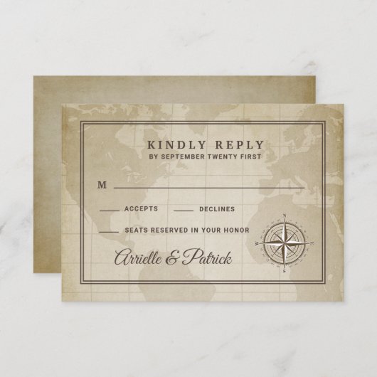 Wereldbol nautisch kompas bruiloft RSVP Kaarten (Voorkant / Achterkant)