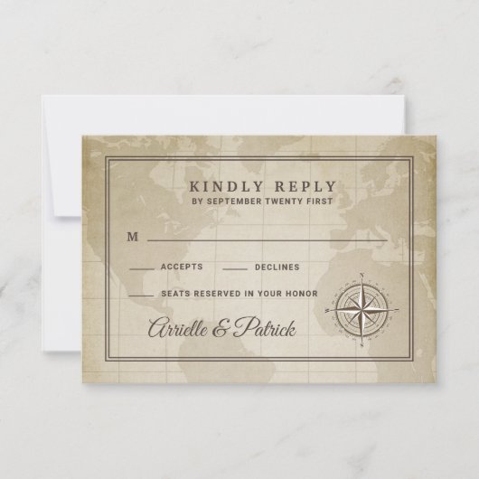  Wereldbol nautisch kompas bruiloft RSVP Kaarten Kaartje (Voorkant)