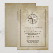 Wereldbol nautisch kompas bruiloft uitnodigingen (Voorkant / Achterkant)