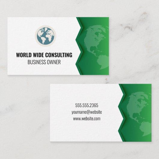 Wereldbol-pictogram | Groene aarde Visitekaartje (Voorkant / Achterkant)