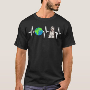 Wereldbol Planet Earth Beared Collie Heartbeat Dog T-shirt