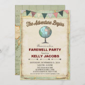 Wereldbol Reizen Afscheidsfeestuitnodiging Kaart (Voorkant / Achterkant)