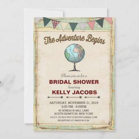  Wereldbol Reizen Bruidsdouche Uitnodiging (Voorkant)