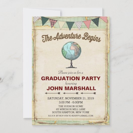  Wereldbol Reizen Graduation Party Uitnodiging (Voorkant)