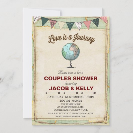  Wereldbol Reizen Koppels Douche Uitnodiging (Voorkant)