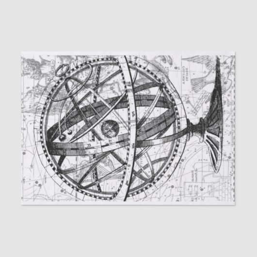 wereldbol retro kaart zwart wit tissuepapier (Voorkant)