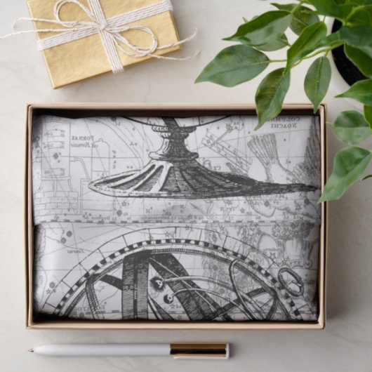 wereldbol retro kaart zwart wit tissuepapier (Geschenk)