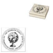  Wereldbol Ronde familienaam & retouradres Rubberstempel (Gestempeld)