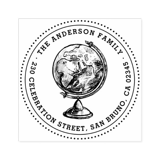  Wereldbol Ronde familienaam & retouradres Rubberstempel (Afrduk)