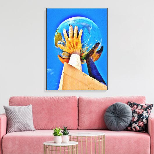 Wereldbol sculptuur canvas afdruk (Insitu (Woonkamer))