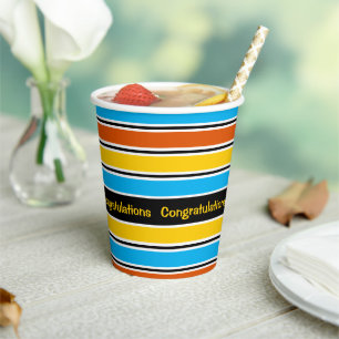 Wereldbol Stripe Classic Gefeliciteerd papier beke Papieren Bekers