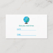 Wereldbol terugroeping thuisaanwijzen afsprakenkaartje (Achterkant)