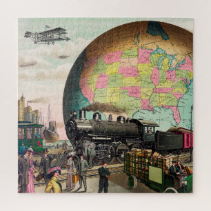  Wereldbol Transport America locomotief Legpuzzel