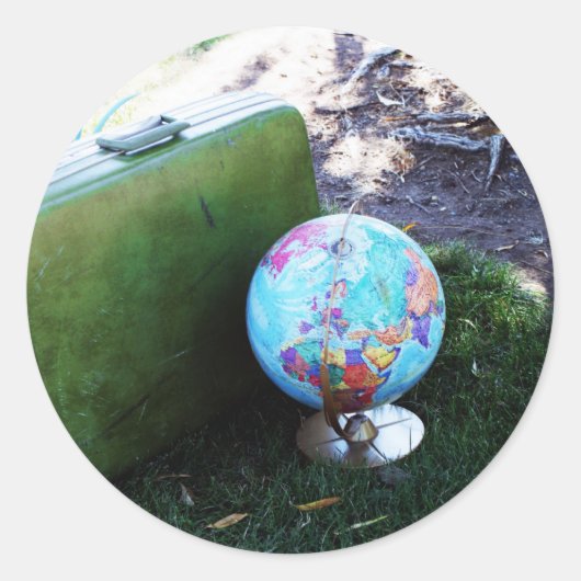 Wereldbol Trotter Ronde Sticker (Voorkant)