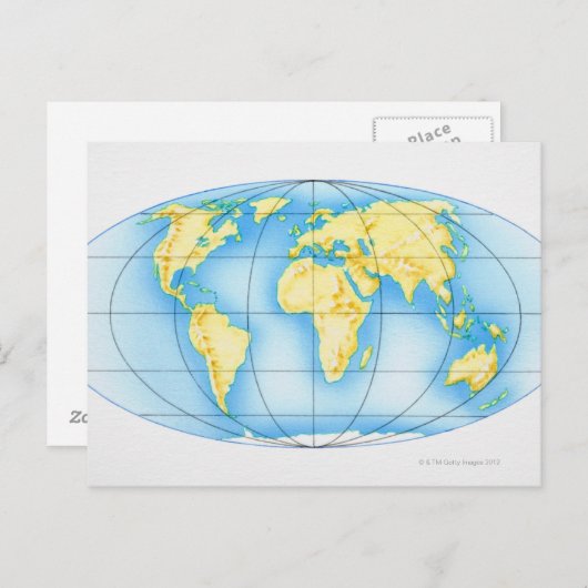 Wereldbol van de wereld briefkaart (Voorkant / Achterkant)