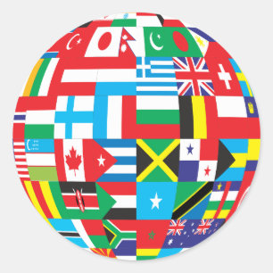 wereldbol van stickers onder de vlag