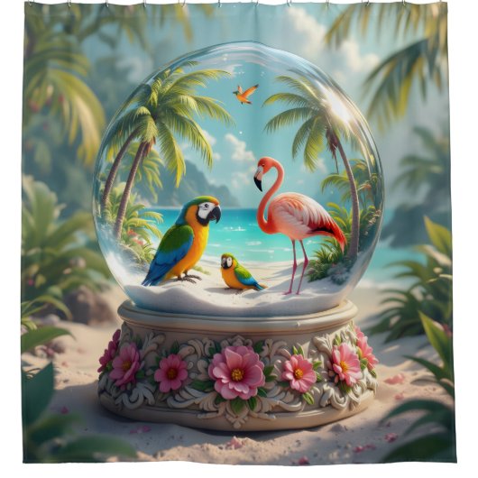 wereldbol van tropisch glas douchegordijn (Voorkant)