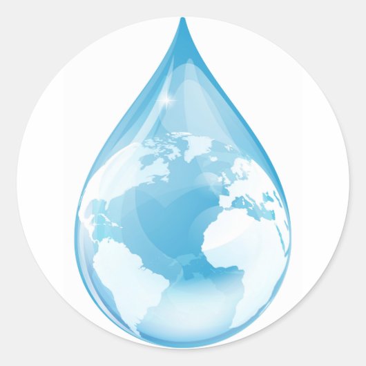 Wereldbol van waterdruppel ronde sticker (Voorkant)