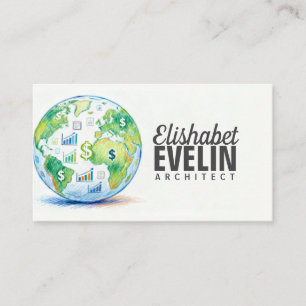 Wereldbol Versierd met Valuta- en Gegevenssymbolen Visitekaartje