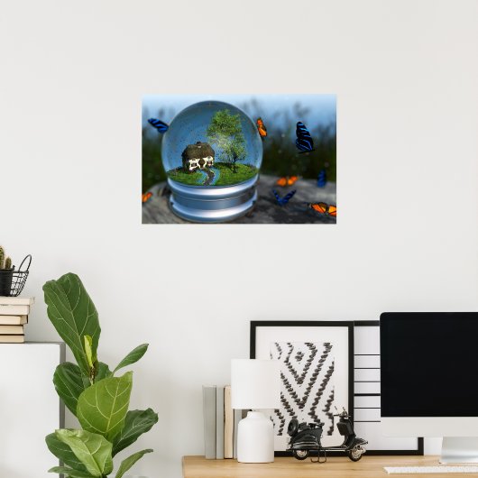 Wereldbol voor vlinder afdrukken poster (Thuiskantoor)