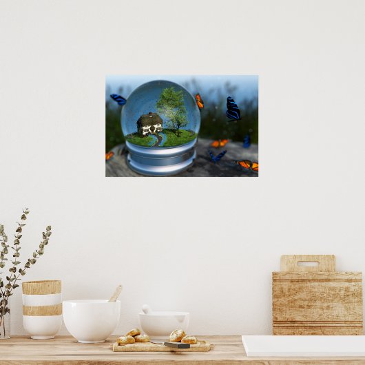 Wereldbol voor vlinder afdrukken poster (Keuken)