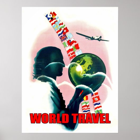 Wereldbol voor wereldreizen, vintage poster (Voorkant)