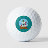 Wereldbol w Kardinaal Sneeuwman & Pine Tree | pers Golfballen (Voorkant)