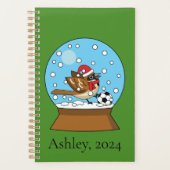 Wereldbol w Schattige Sparrow Spelen Voetbal | per Planner (Voorkant)